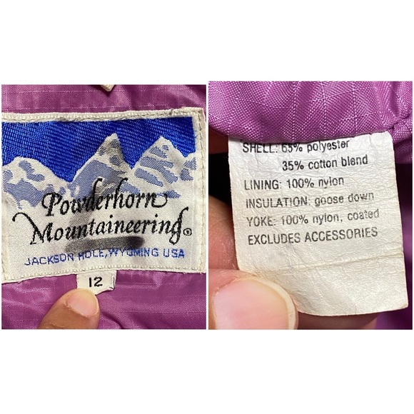 Powderhorn Mountaineering Jacket Girls Size 12 Tan Blue Vintage Down Jacket - Picture 13 of 17